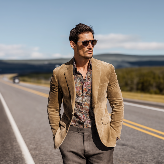 Men's Classic Casual Western Cowboy Style Suede Slim Fit Single-breasted Blazer DTT25080418