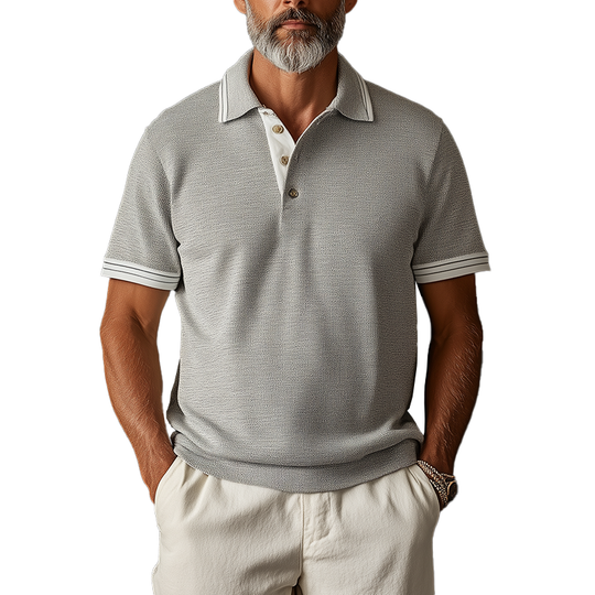 Men's Fashion Texture Knitted Fabric Short Sleeve Polo Shirt DTT25072804