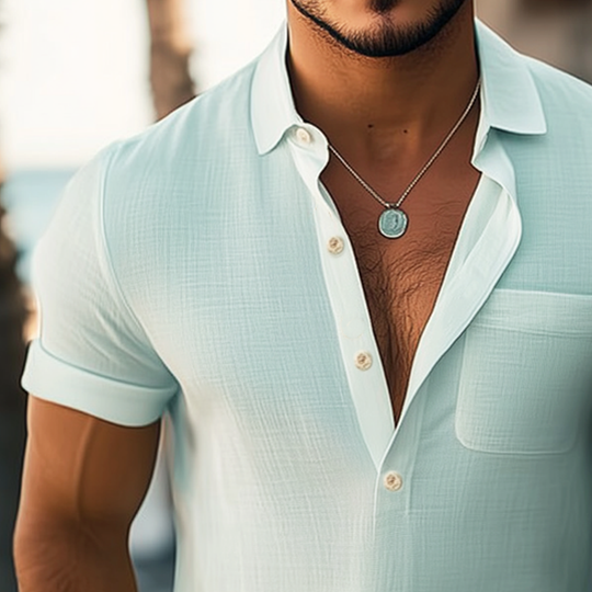 Men's Summer Basic Polo Collar Textured Short-sleeved T-shirt DTT25070811