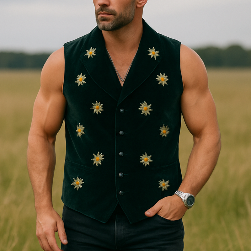 Men's Summer Fashion Daisy Embroidered Fleece Vest DTT25070105