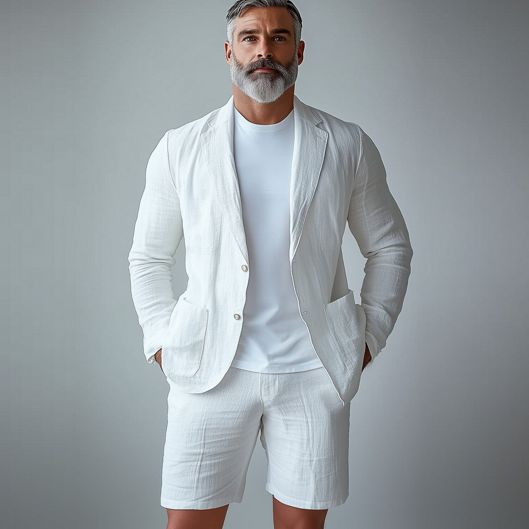 Men's Notch Lapel Button Blazer & Shorts 2Pcs Set 9951401410744
