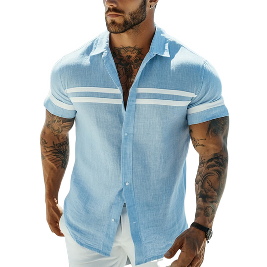 Men's Stripe Print Blended Short Sleeve Shirt DTT25062416