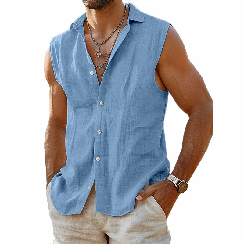 Men's Cotton and Linen Lapel Casual Vest 9909011185848