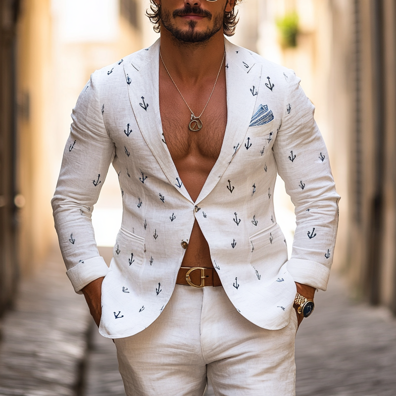 Men's Fashion Anchor Peak Lapel One Button Casual Blazer DTT25072319