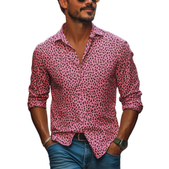 Men's Fashion Spring Summer Leopard Print Casual Long Sleeve Shirt 9911545528504