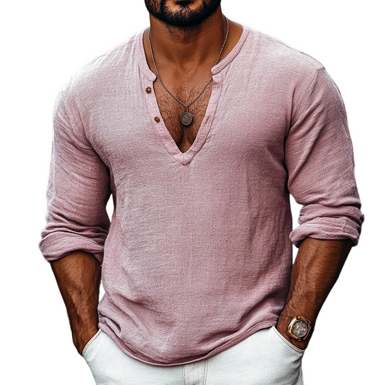 Men's Solid Color Henley Collar Long Sleeve Casual T-shirt 9903259943096