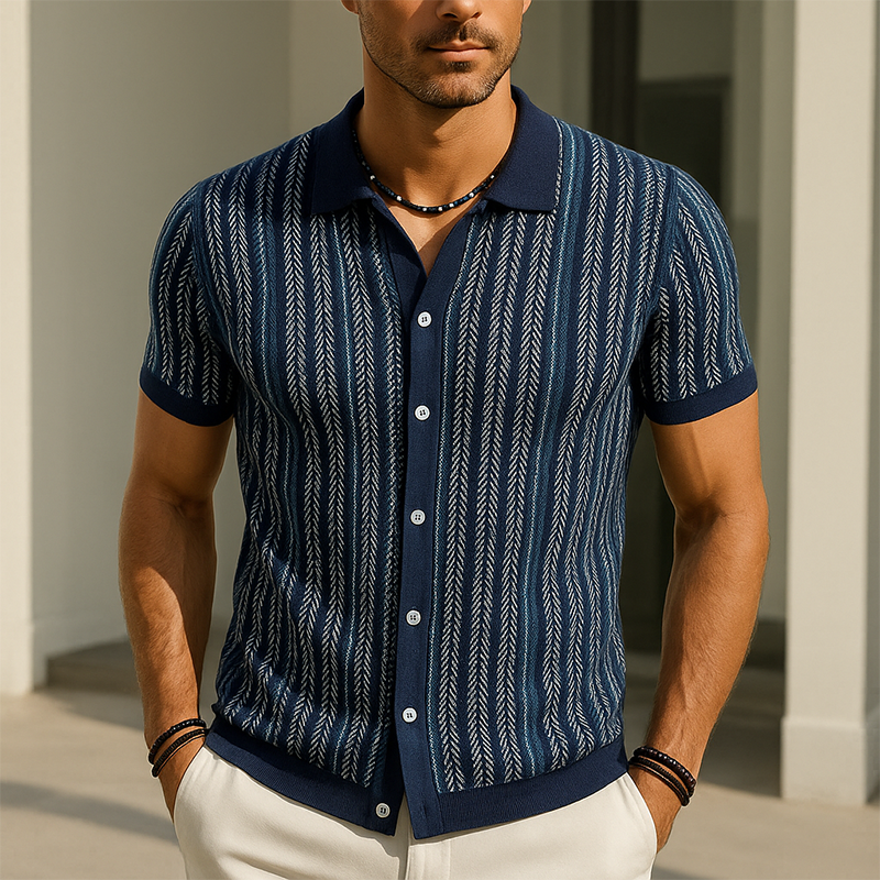 Men's Summer Fashion Knitted Short Sleeve Shirt DTT25071020