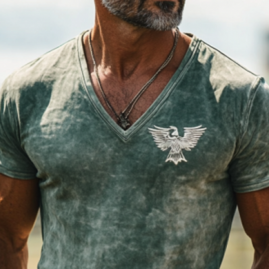 Men's Retro Western Style Slim Fit Suede Deep V Neck T-Shirt 9906105680056