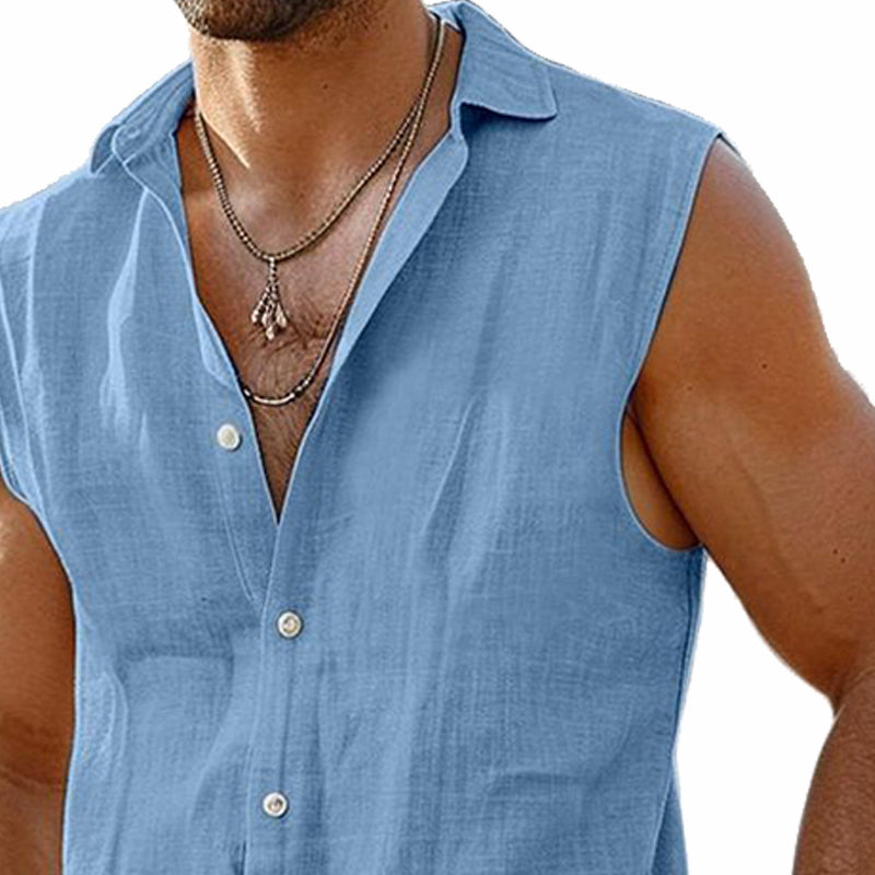 Men's Cotton and Linen Lapel Casual Vest 9909011185848