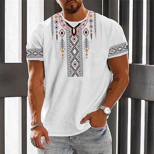 Men's Vintage Printed Round Neck Loose Short Sleeve T-Shirt 9261126647992