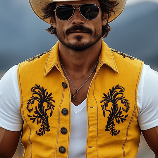 Men's Casual Retro American Western Style Cotton And Linen Embroidered Lapel Slim Fit Single-breasted Vest DTT25061718