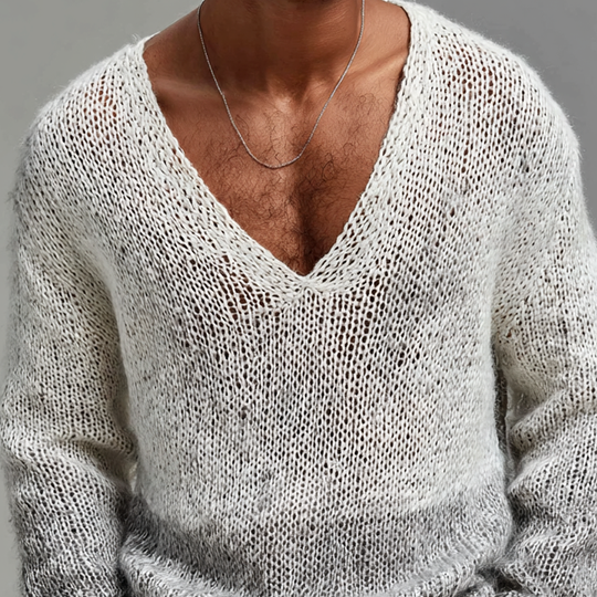 Men's Fashion Gradient V Neck Long Sleeve Loose Sweater DTT25082815