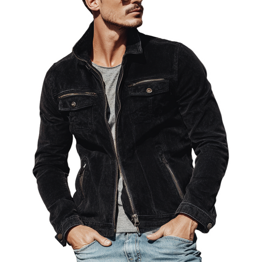 Men's Vintage Solid Suede Zipper Multi-Pocket Jacket DTT25080610