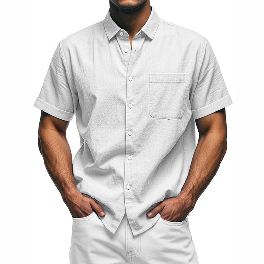 Men's Solid Cotton Short Sleeve Shirt 9909011251384