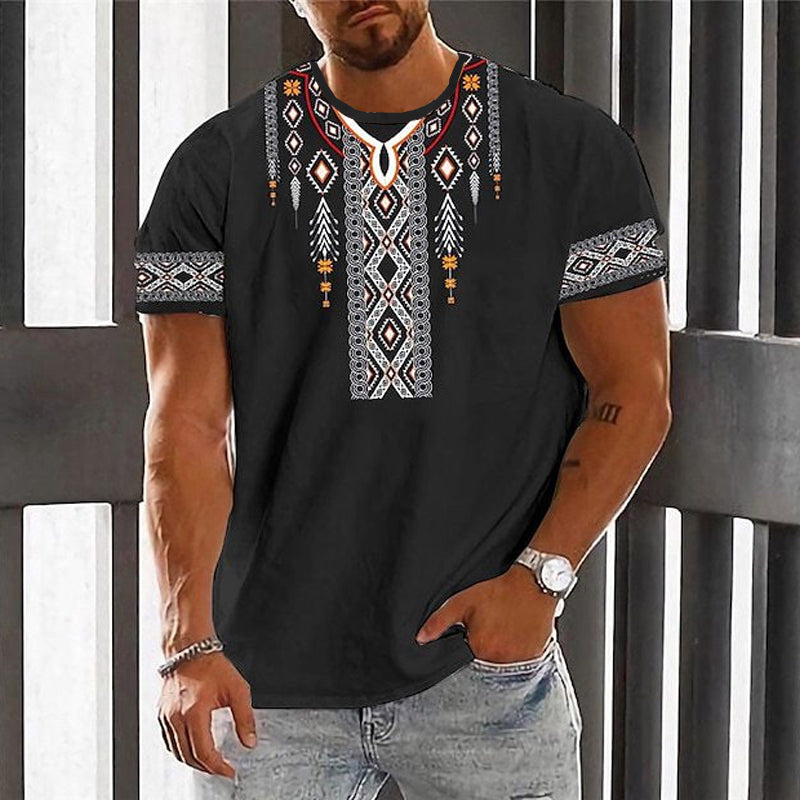 Men's Vintage Printed Round Neck Loose Short Sleeve T-Shirt 9261126647992