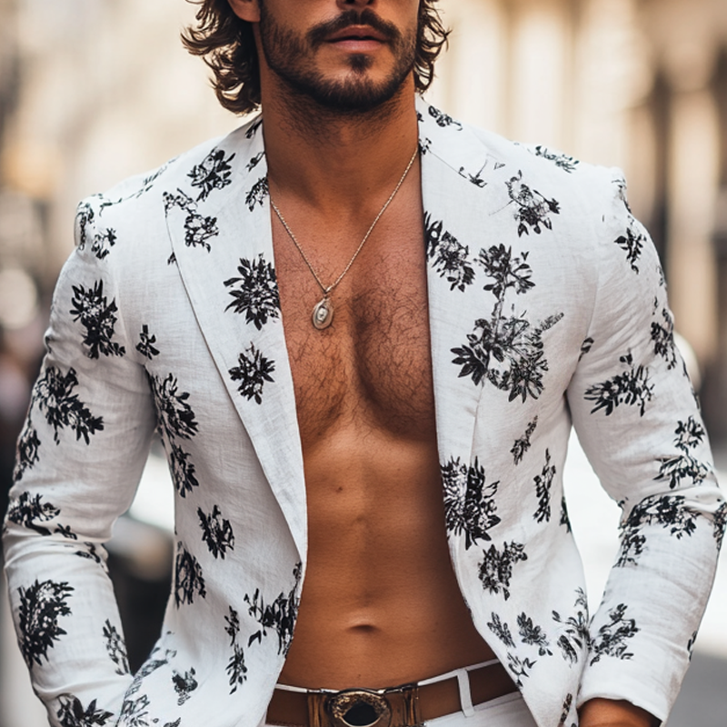 Men's Fashion Floral Peak Lapel One Button Casual Blazer DTT25072318