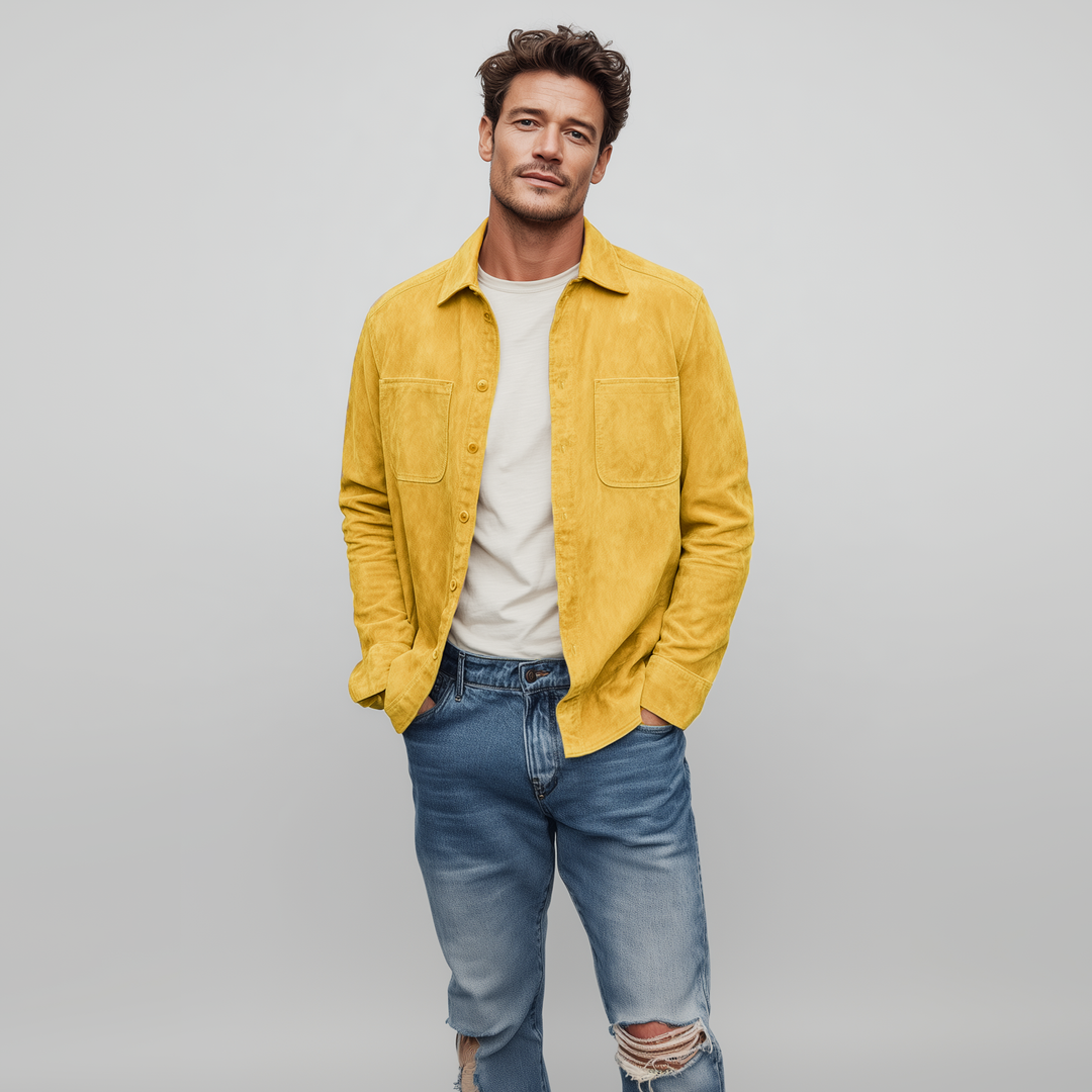 Men's Classic Casual Thin Suede Solid Color Multi-Pocket Long Sleeve Shirt DTT25072110