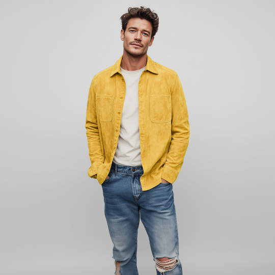 Men's Classic Casual Thin Suede Solid Color Multi-Pocket Long Sleeve Shirt DTT25072110