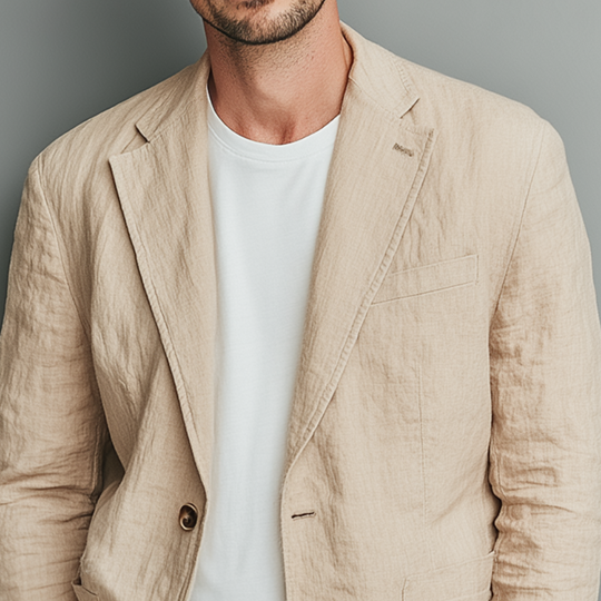 Men's Classic Casual Cotton And Linen Solid Color Single-breasted Two-button Blazer DTT25073019