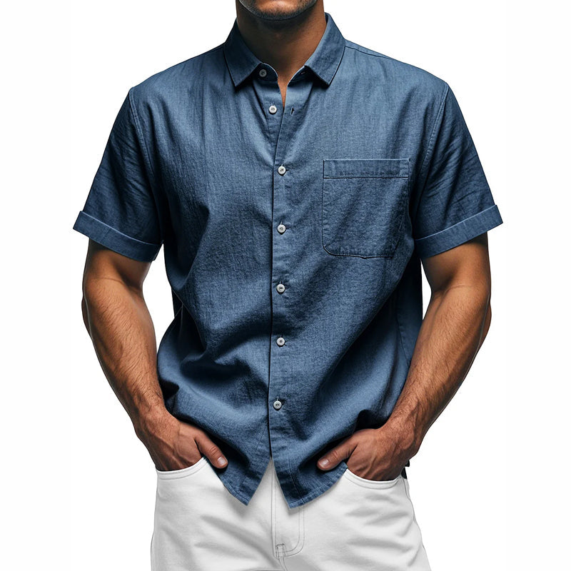 Men's Solid Cotton Short Sleeve Shirt 9909011251384