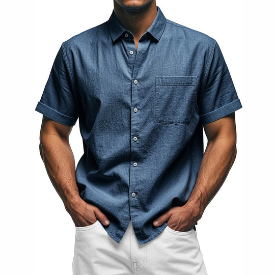 Men's Solid Cotton Short Sleeve Shirt 9909011251384