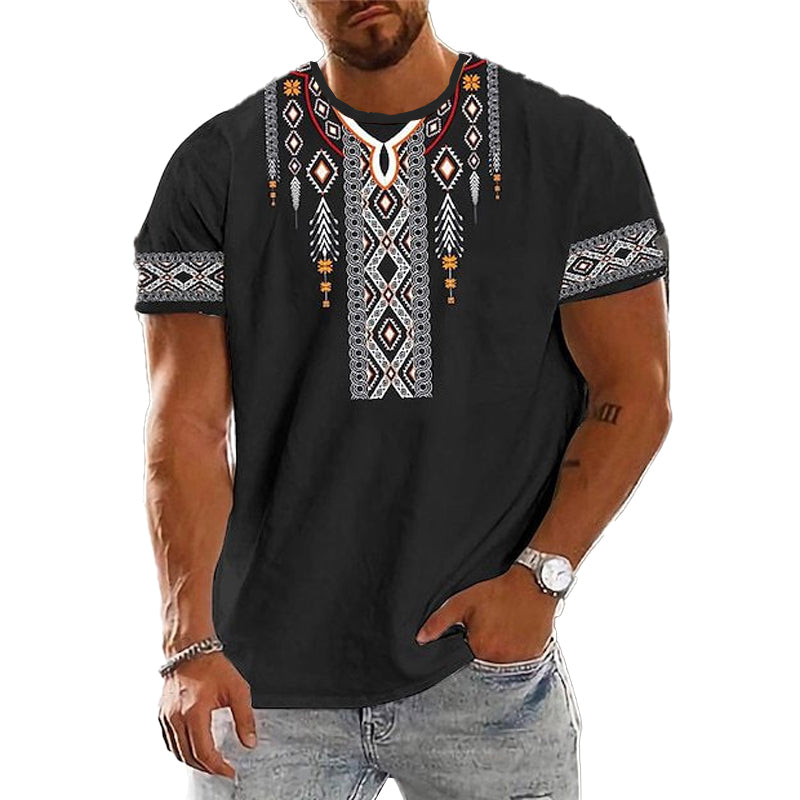Men's Vintage Printed Round Neck Loose Short Sleeve T-Shirt 9261126647992