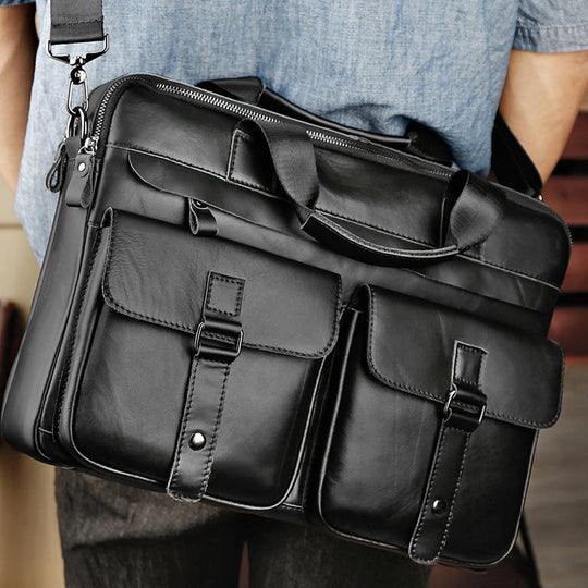 Men's Vintage Solid Color Leather Handbag 9890060861624
