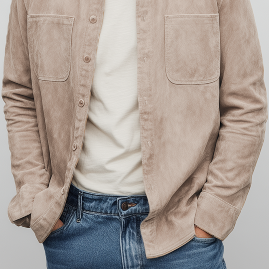 Men's Classic Casual Thin Suede Solid Color Multi-Pocket Long Sleeve Shirt DTT25072110