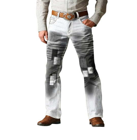 Men's Geometric Patchwork Pattern Gradient Side Pocket Straight Leg Pants 9945640534200