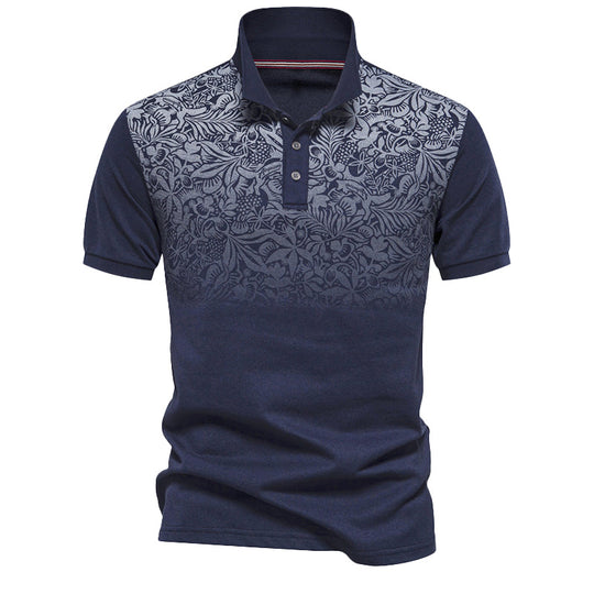 Men's Business Casual Gradient Floral Pattern Short Sleeve Cotton Polo Shirt 9917071327416