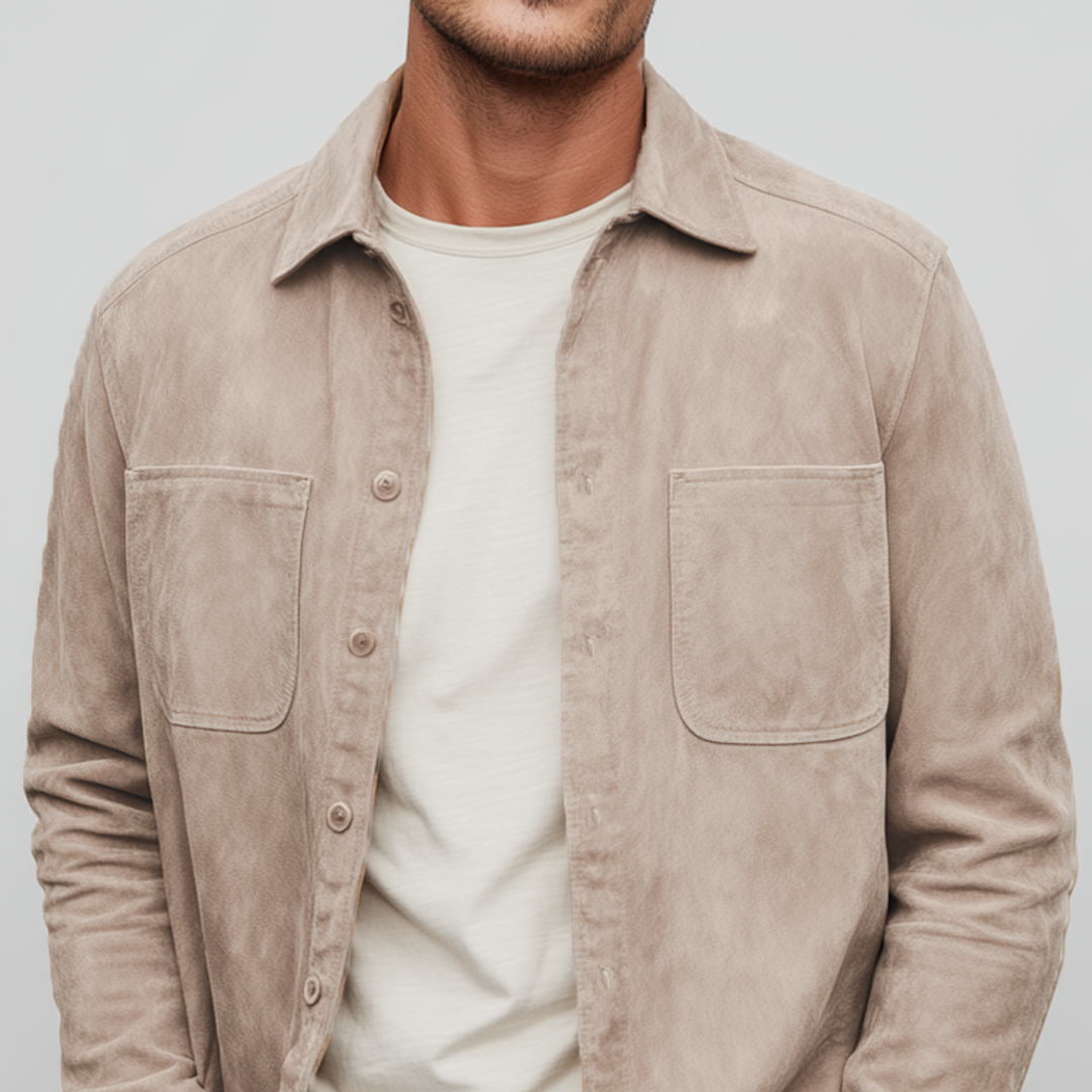 Men's Classic Casual Thin Suede Solid Color Multi-Pocket Long Sleeve Shirt DTT25072110