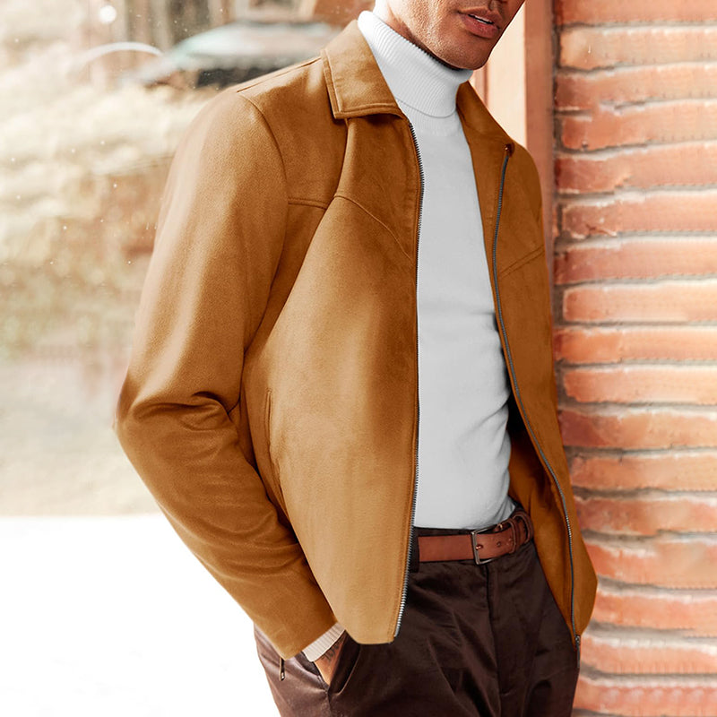 Men's Full Zip Casual Vintage Lightweight Suede Jackets 9884520054968