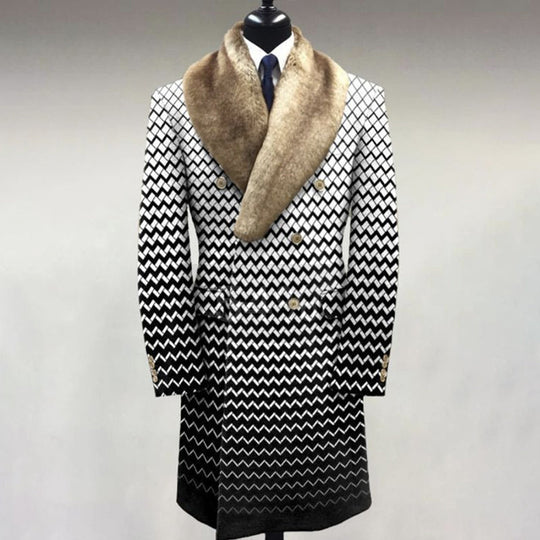 Men's Fashion Casual Fur Lapel Collar Graphic Pattern Long Sleeve Coat 9888554909880