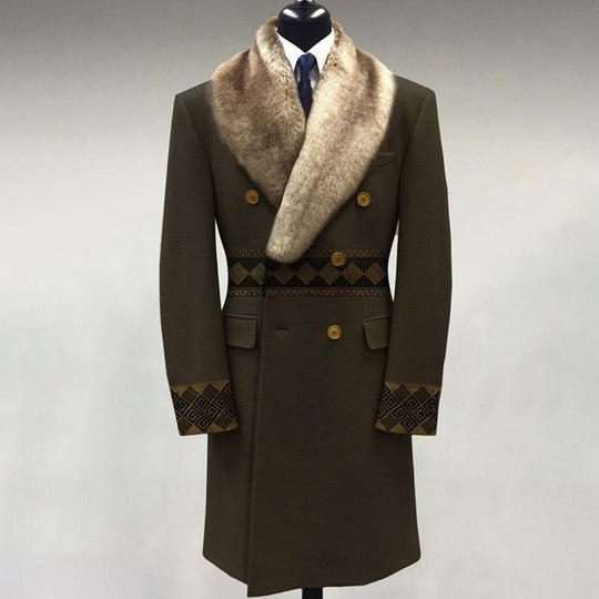 Men's Fashion Casual Fur Lapel Collar Graphic Pattern Long Sleeve Coat 9888554909880