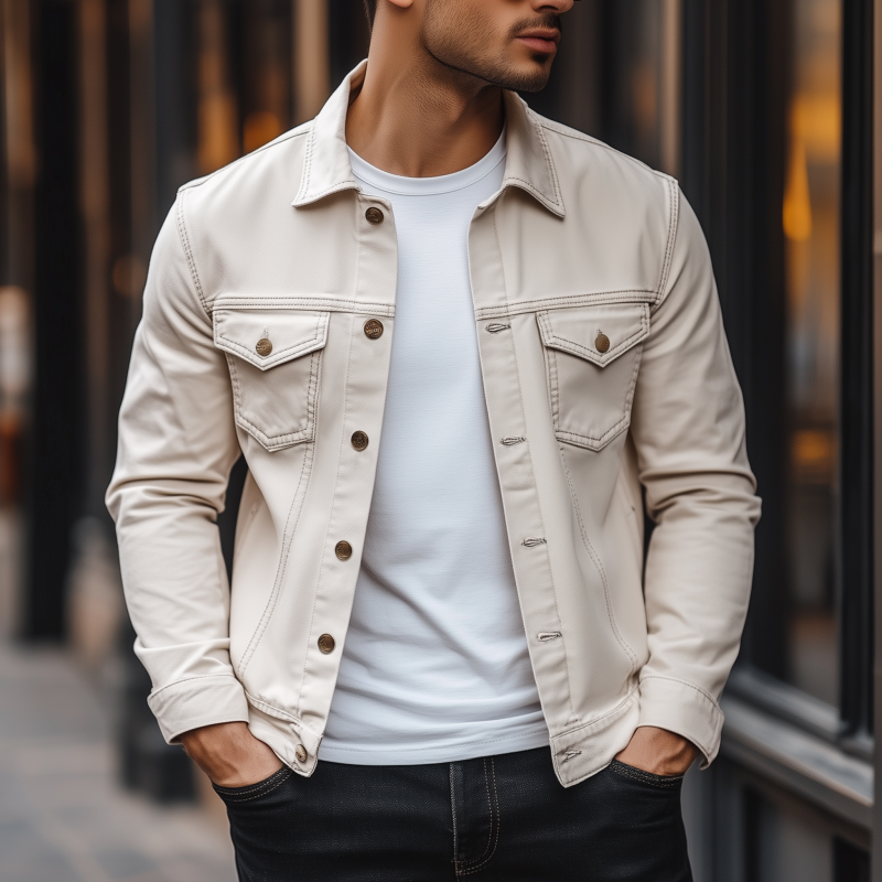 Men's Casual Solid Color Breathable Cotton Lapel Single Breasted Slim Fit Jacket DTT25081305