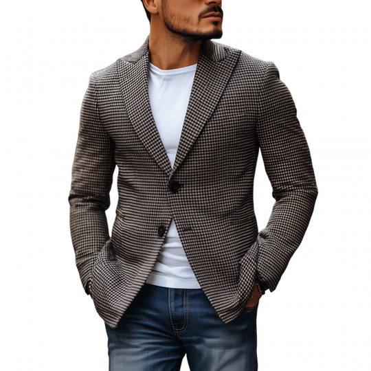 Men's Vintage Houndstooth Peak Lapel Single-breasted Slim-fit Blazer DTT25080701