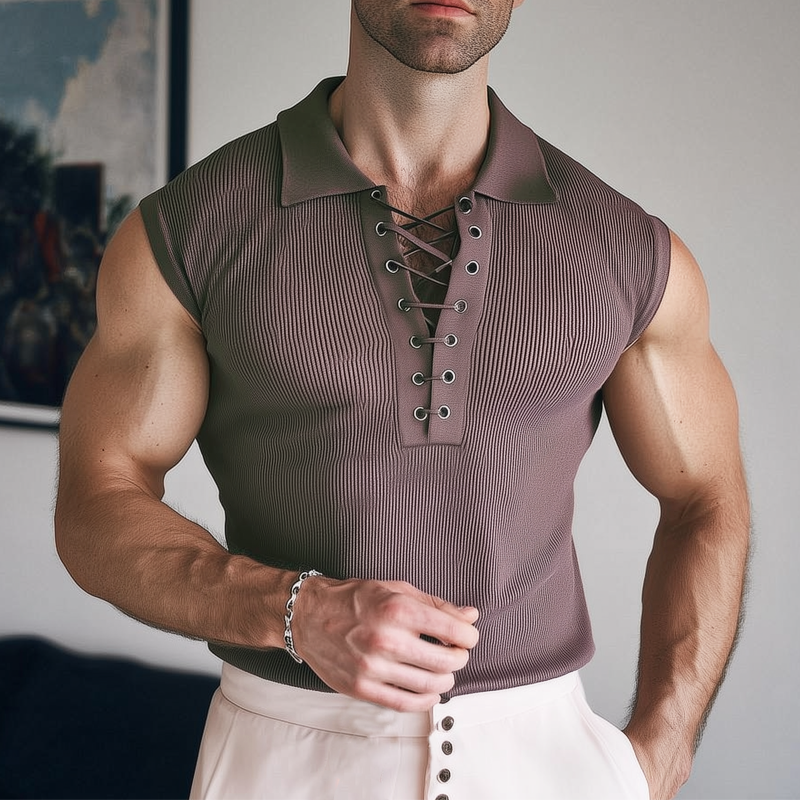 Men's Summer Classic Solid Color V-Neck Knitted Tank Top DTT25071005