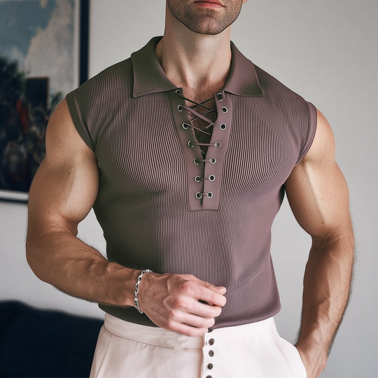 Men's Summer Classic Solid Color V-Neck Knitted Tank Top DTT25071005