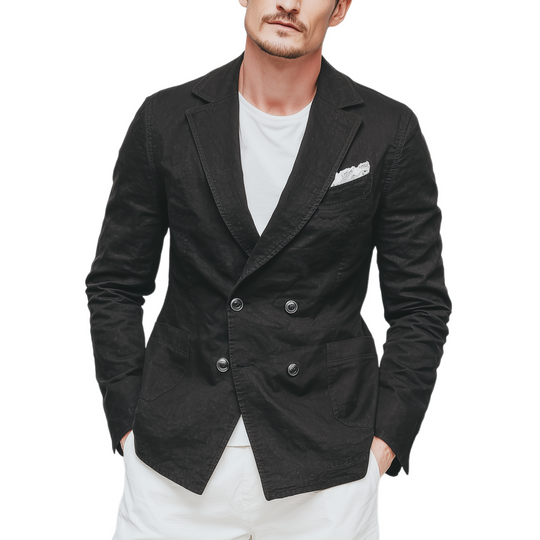 Men's Classic Casual Cotton Blend Washed Double Breasted Slim Fit Blazer DTT25073020
