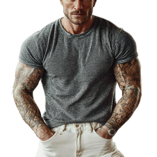 Men's Knitted Round Neck Slim Short Sleeve T-shirt DTT25071407