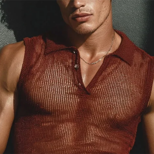 Men's Knitted Polo Neck Sleeveless Tank Top DTT25071519