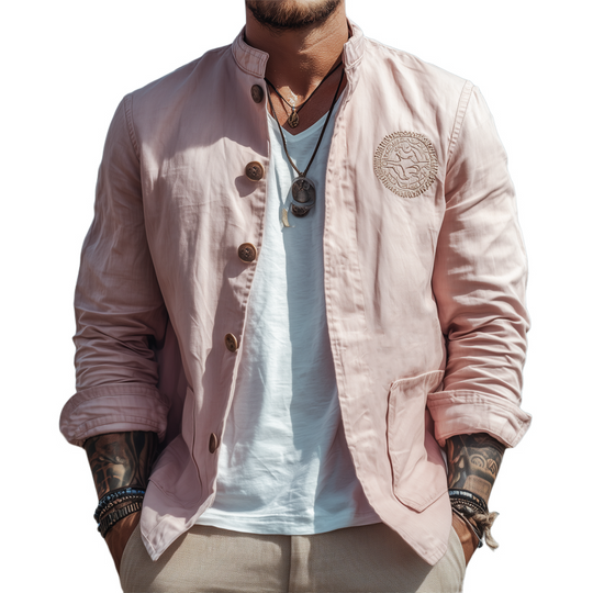 Men's Spring And Autumn Stand Collar Cotton Embroidered Button Jacket DTT25081209