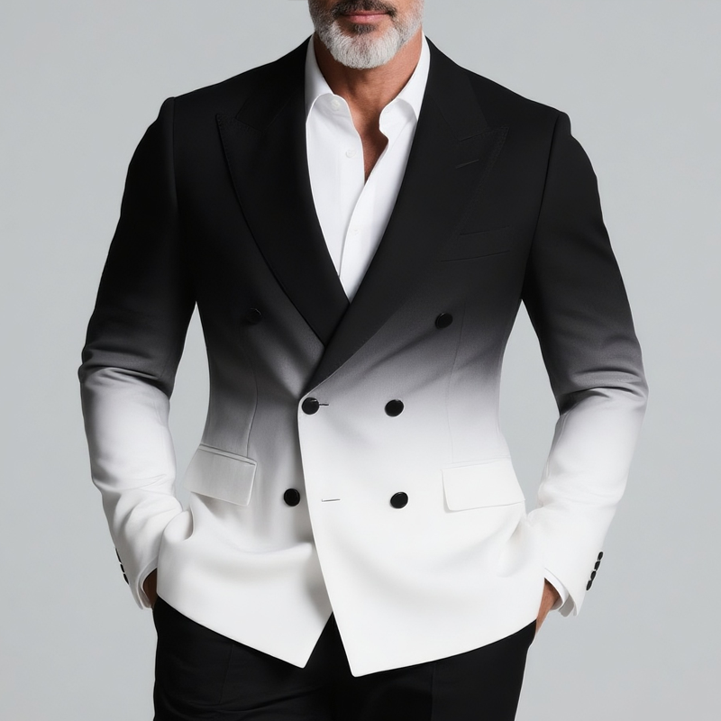 Men's Gradient Peak Lapel Double Breasted Casual Blazer DTT25073107
