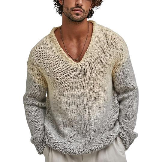 Men's Fashion Gradient V Neck Long Sleeve Loose Sweater DTT25082814