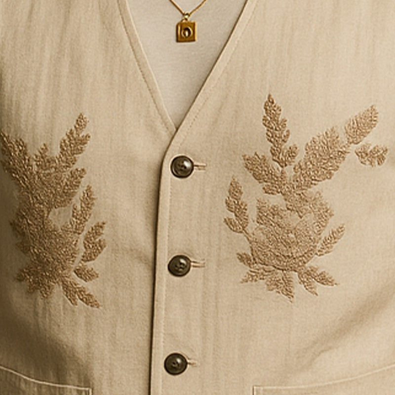 Men's Summer Fashion Linen Embroidered Vest DTT25060401