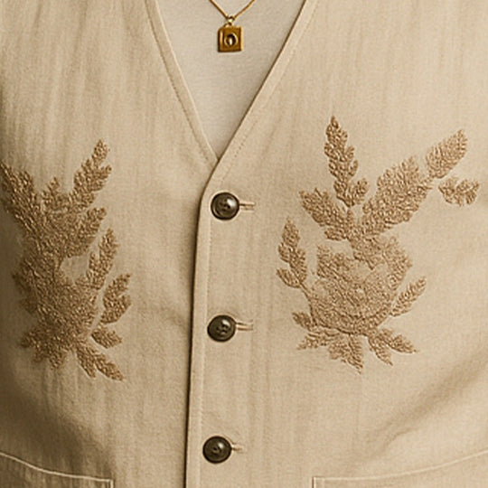 Men's Summer Fashion Linen Embroidered Vest DTT25060401