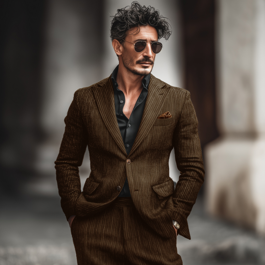 Men's Vintage Wool Blend Striped Peak Lapel Single-breasted Slim-fit Warm Blazer DTT25082202