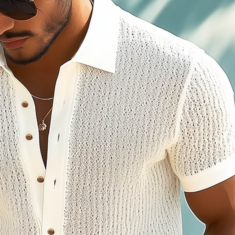 Men's Business Solid Color Knitted Short-sleeved Shirt DTT25072115