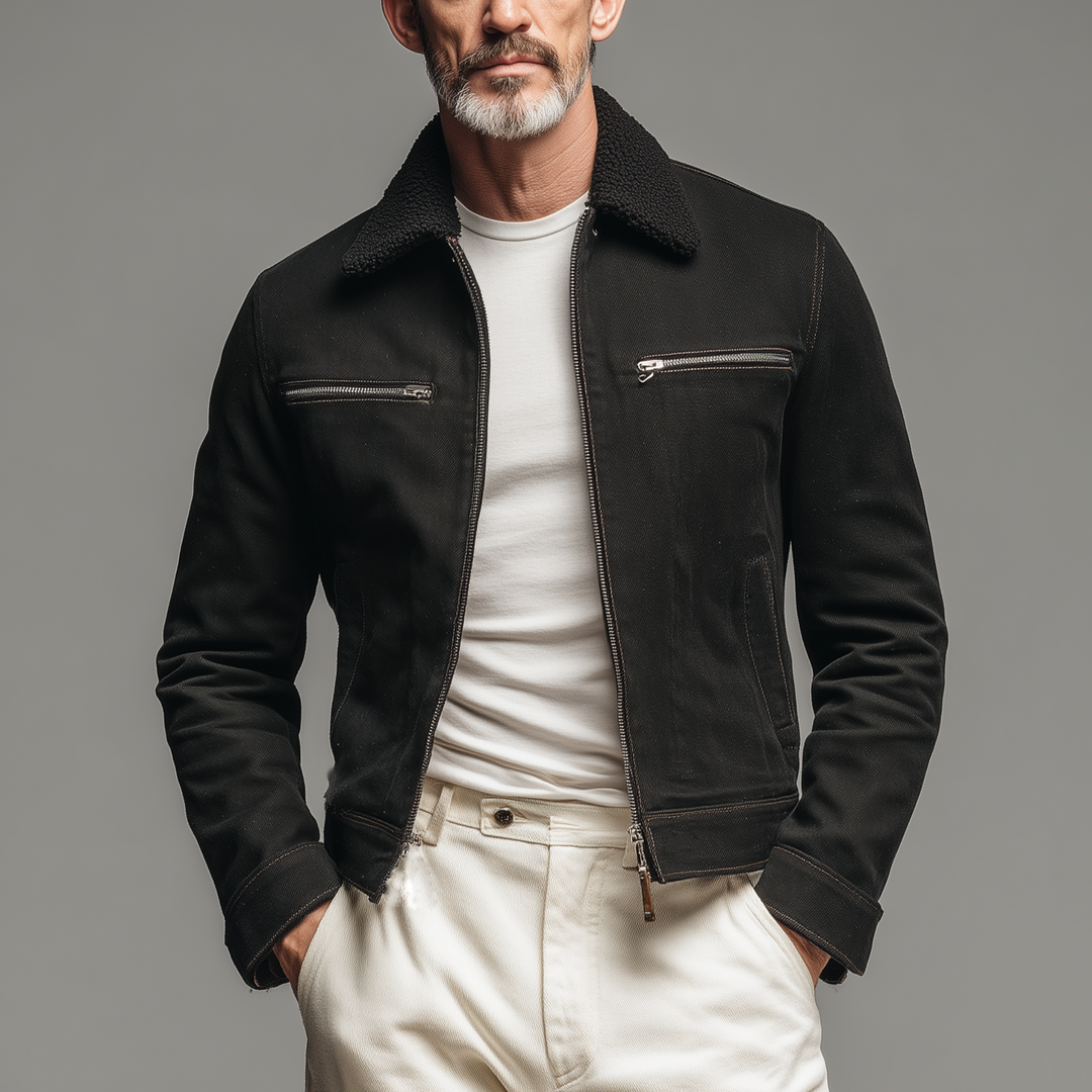 Men's Classic Casual Detachable Fur Collar Slim Fit Cotton Blend Jacket DTT25081409