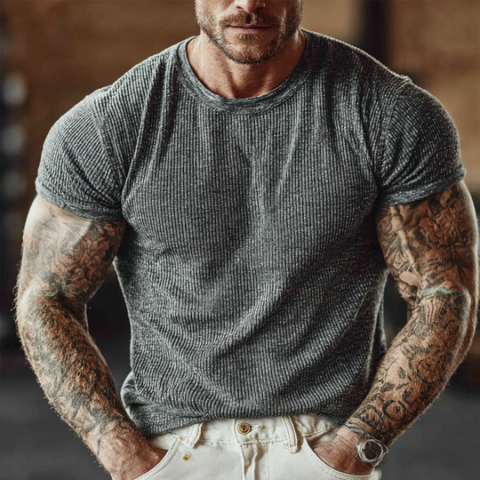 Men's Knitted Round Neck Slim Short Sleeve T-shirt DTT25071407